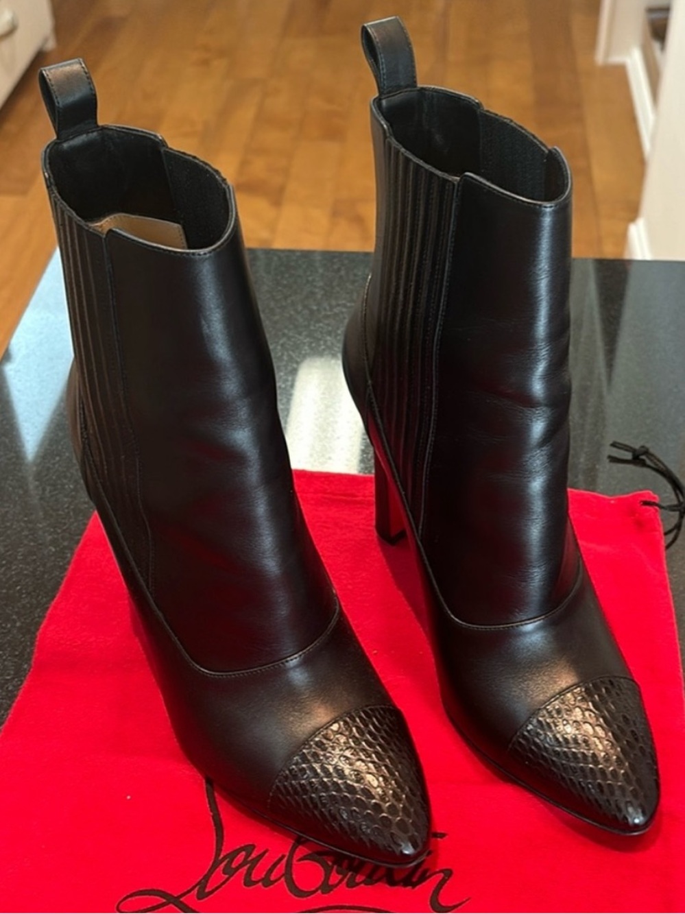 Christian Louboutin Black Leather Pointed Toe Ankle Boots